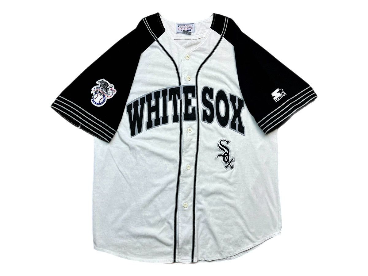 image of Mlb x Starter Vintage Chicago White Sox Starter Script Jersey in White Black, Men's (Size XL)