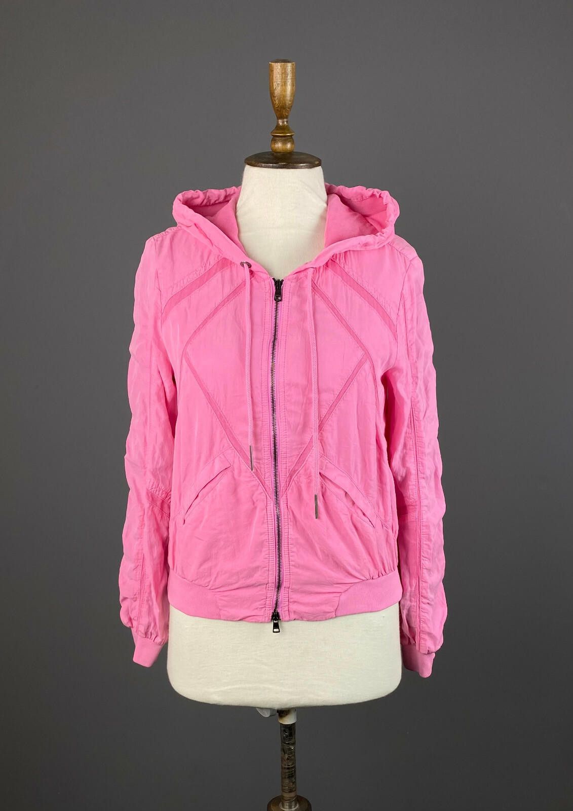 Designer Marc Cain Pink Nylon Geometric Full Zip Hooded Jacket Size 2 Size XS / US 0-2 / IT 36-38 - 1 Thumbnail