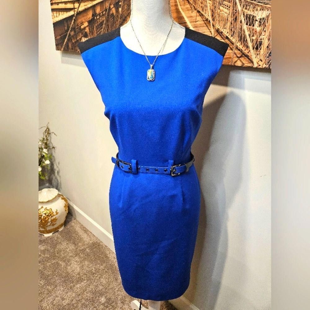 Calvin Klein Calvin Klein Blue Dress with Black Accents and Belt #52 Size XS / US 0-2 / IT 36-38 - 1 Thumbnail