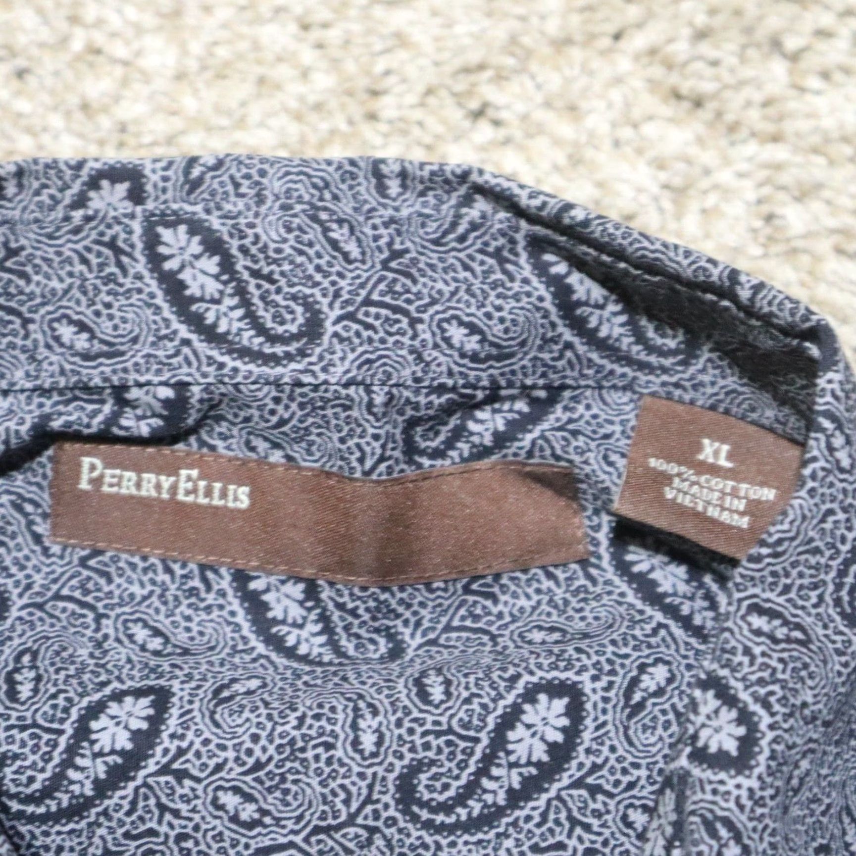 Perry Ellis Perry Ellis Shirt Button-Up Mens XL Gray Paisley Long Sleeve Collared Button-Down Size US XL / EU 56 / 4 - 3 Thumbnail
