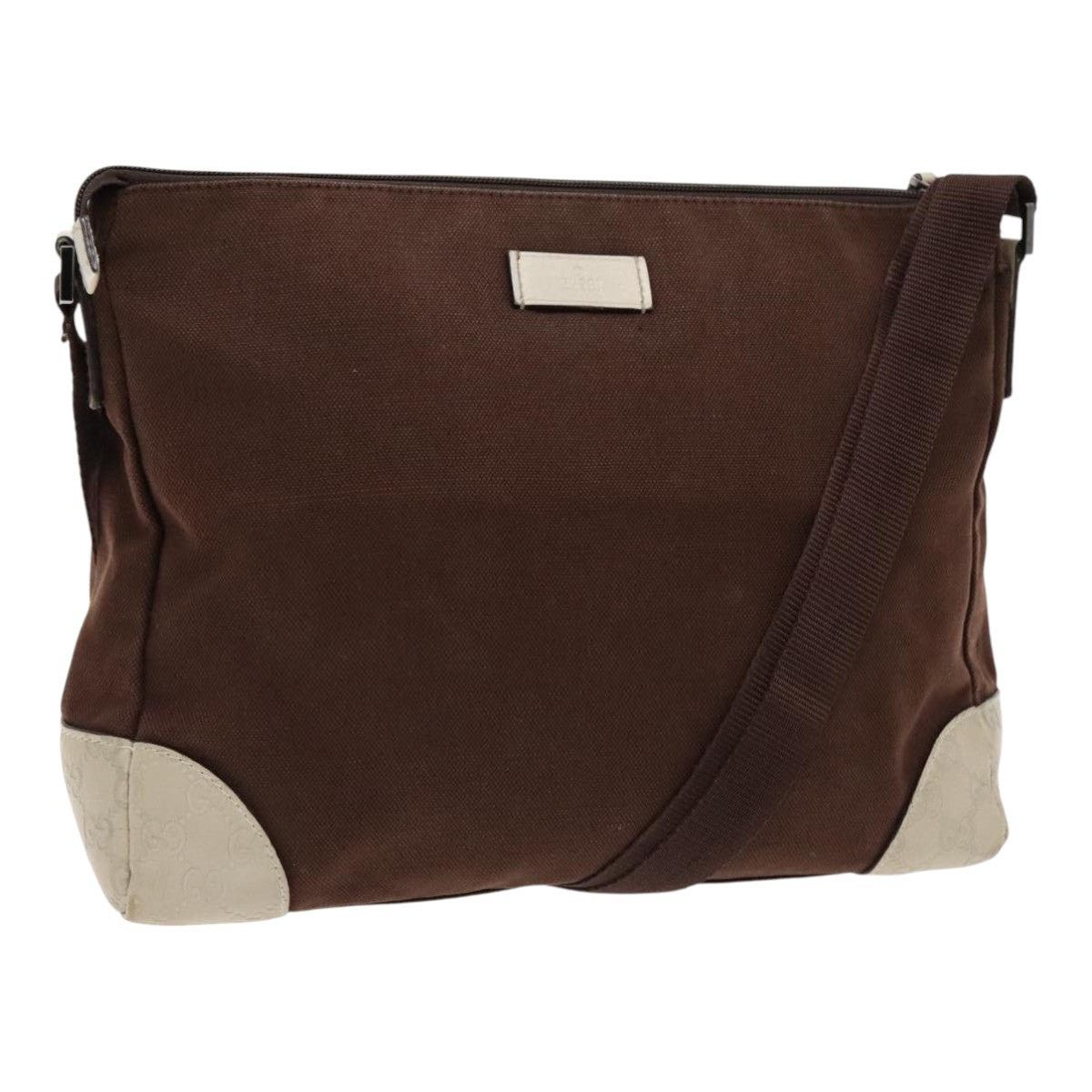 Gucci Shoulder Bag Canvas Leather Brown White Silver, Women's