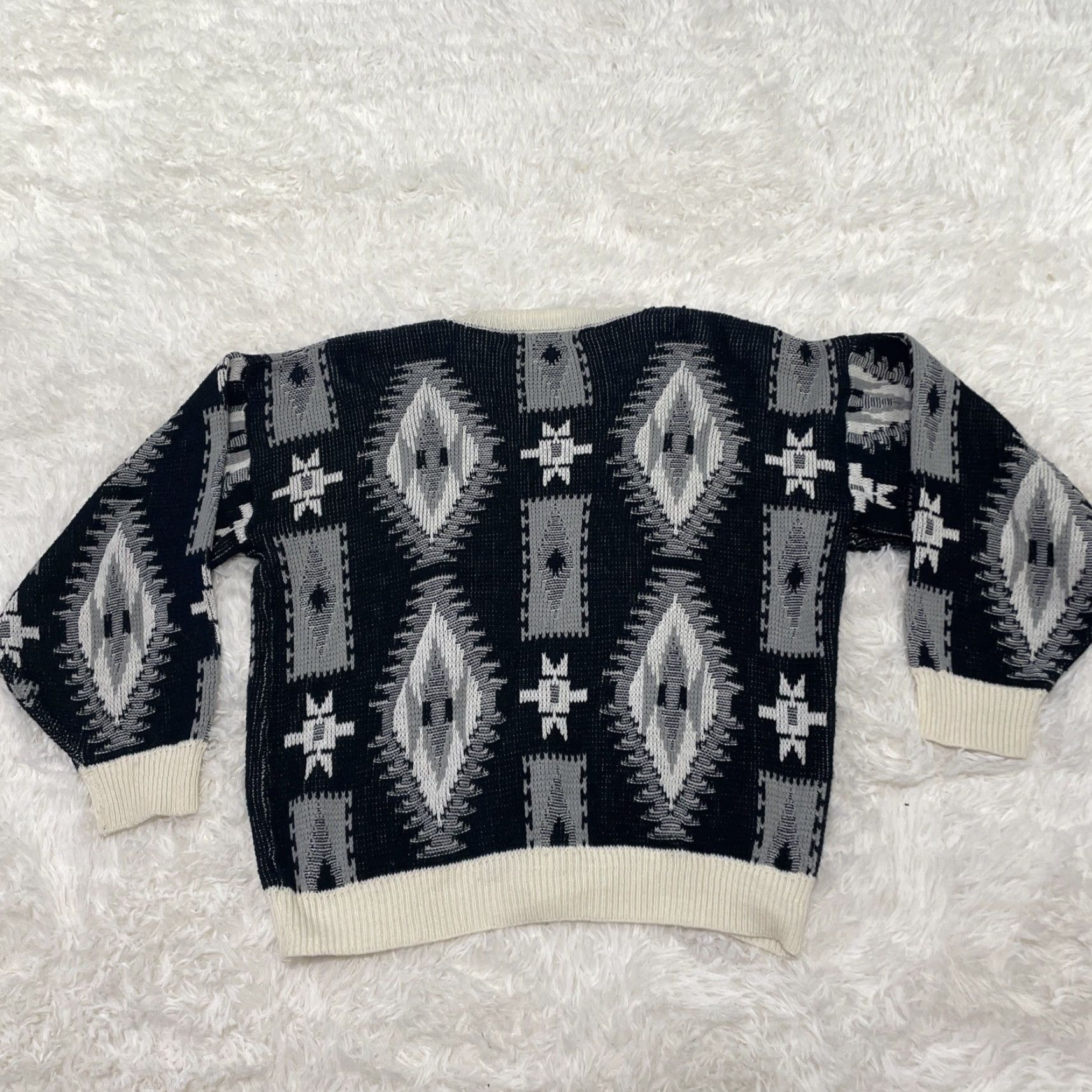 Saturdays NYC SATURDAYS Cardigan Sweater Geometric Black White Vintage 90s S Mens V-Neck Knit Crew Deck Casual Party/Cocktail Travel All Seasons Size US S / EU 44-46 / 1 - 3 Thumbnail