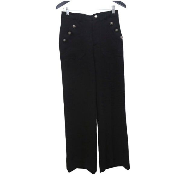 Zara Zara Silver Button Black Straight Leg Career Dress Pants Size 28" / US 6 / IT 42 - 1 Thumbnail