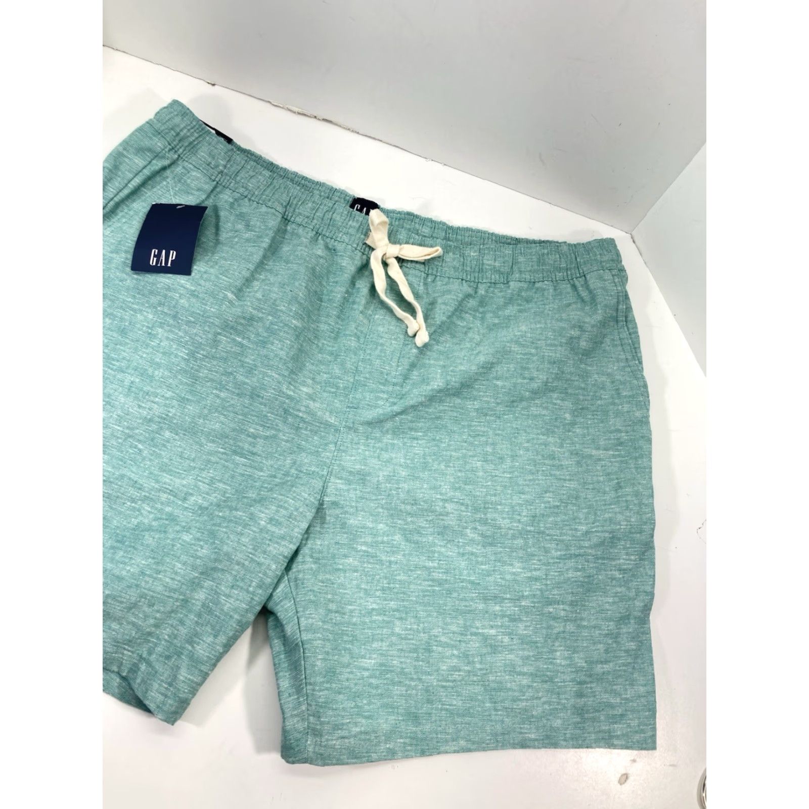 Gap Gap Shorts Men 2XL Green Linen Cotton Elastic Waist Drawstring Pockets Chino 42X10 Regular Pockets Size US 39 - 6 Thumbnail