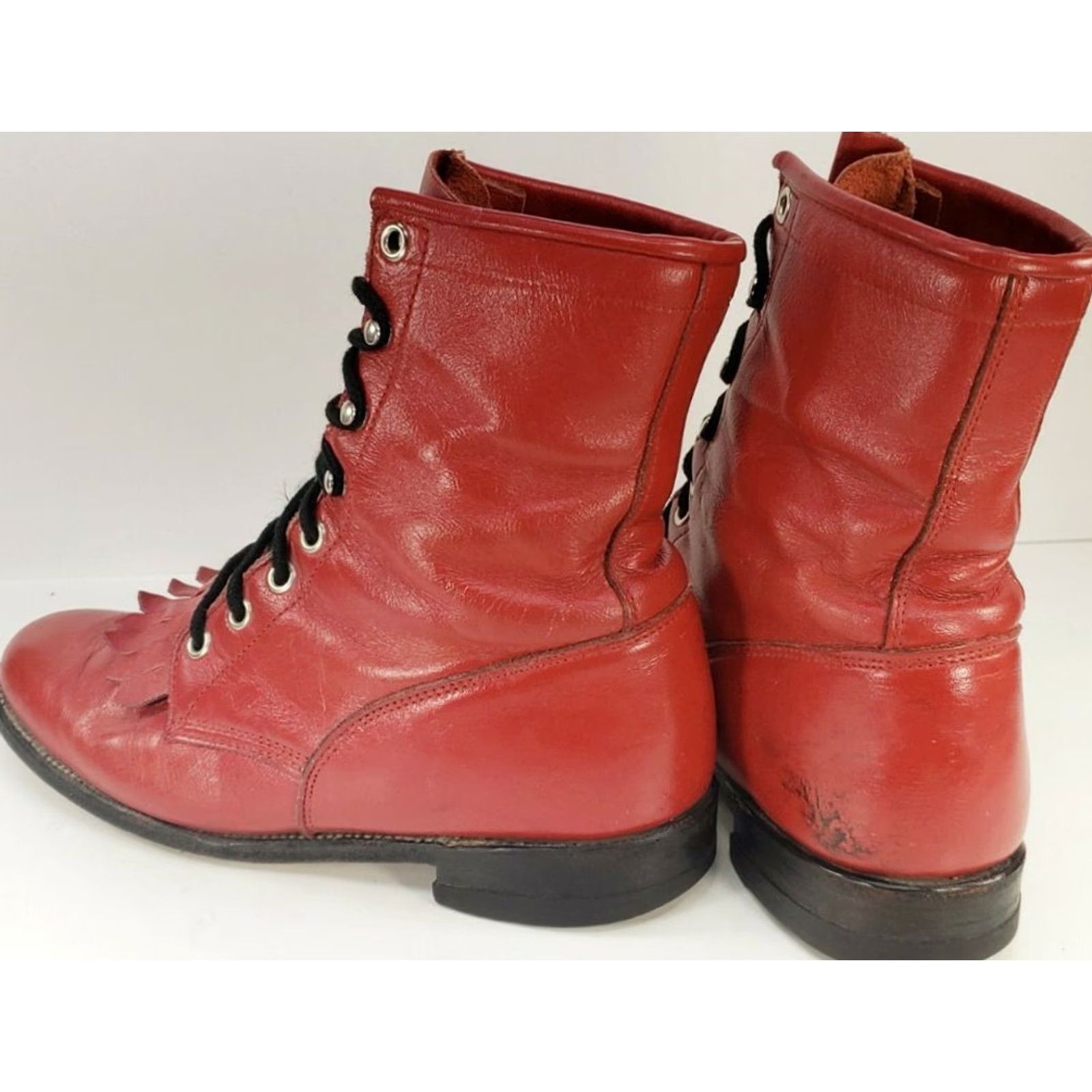 Justin Boots Justin Women's Laceup Boots Main Western 6.5B Red Leather Roper Kilted Front Granny Grunge Cowboy Boot Shoes Size US 7 / IT 37 - 4 Thumbnail