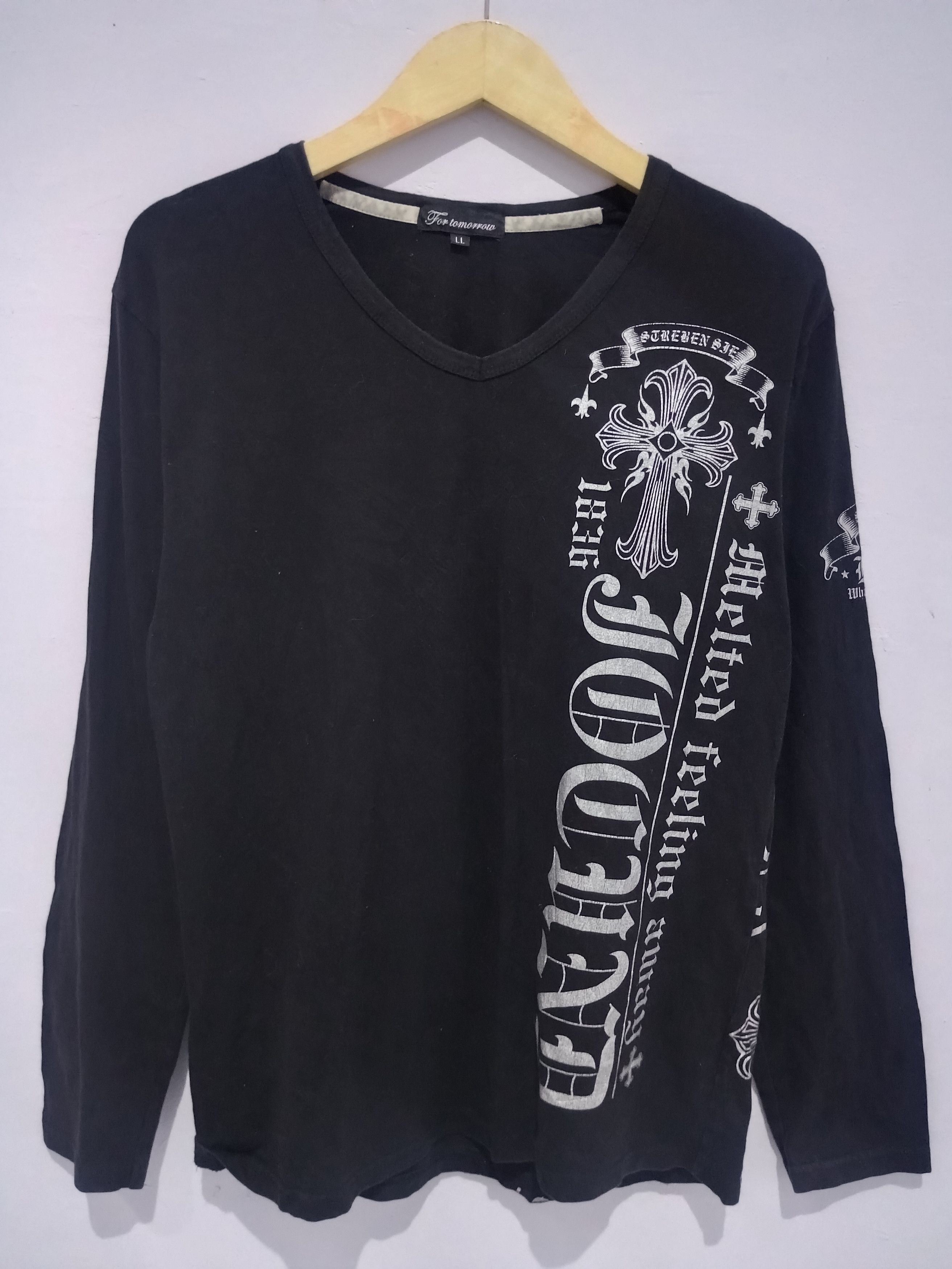 image of Archival Clothing x Vintage For Tomorrow Cross Logo Long Sleeve Tshirt in Black, Men's (Size Large)