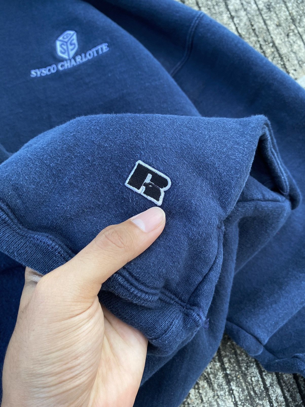 Russell Athletic × Vintage Faded Russell Athletic Heavyweight Hoodie Navy Size US XL / EU 56 / 4 - 4 Thumbnail