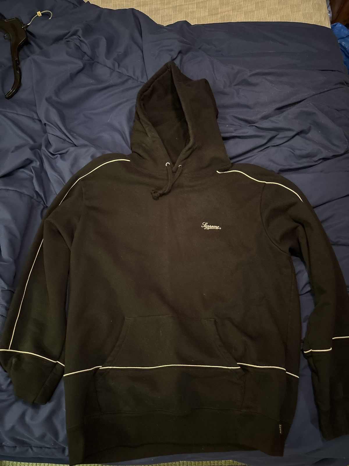 image of Supreme Pinstripe Hoodie in Black, Men's (Size Large)