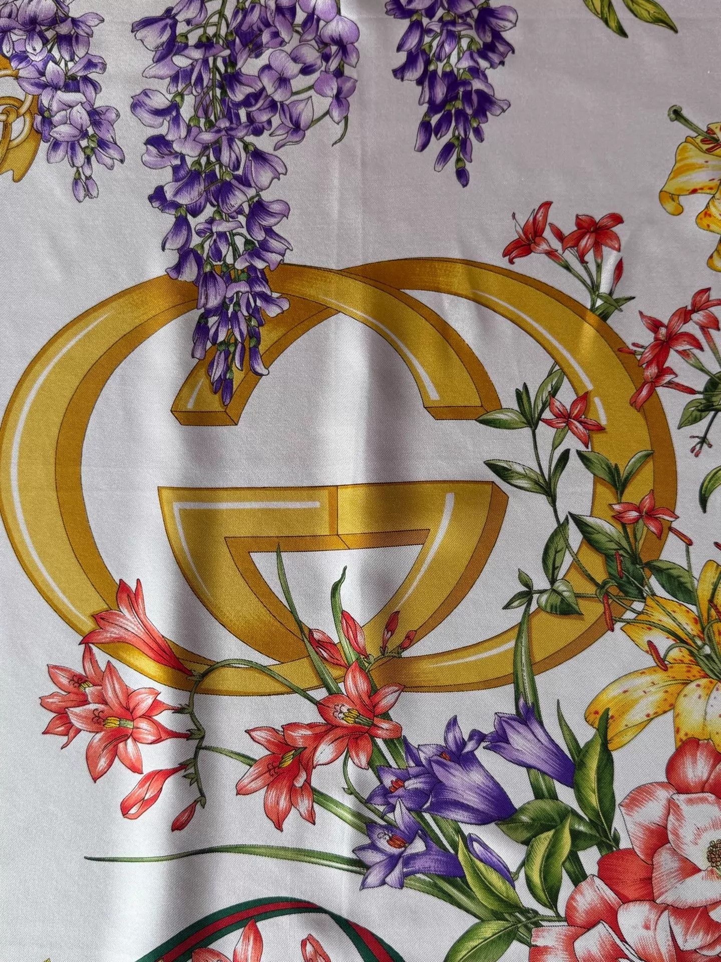 Gucci Gucci Vintage GG Floral 90cm Scarf Golden Double G Size ONE SIZE - 5 Thumbnail