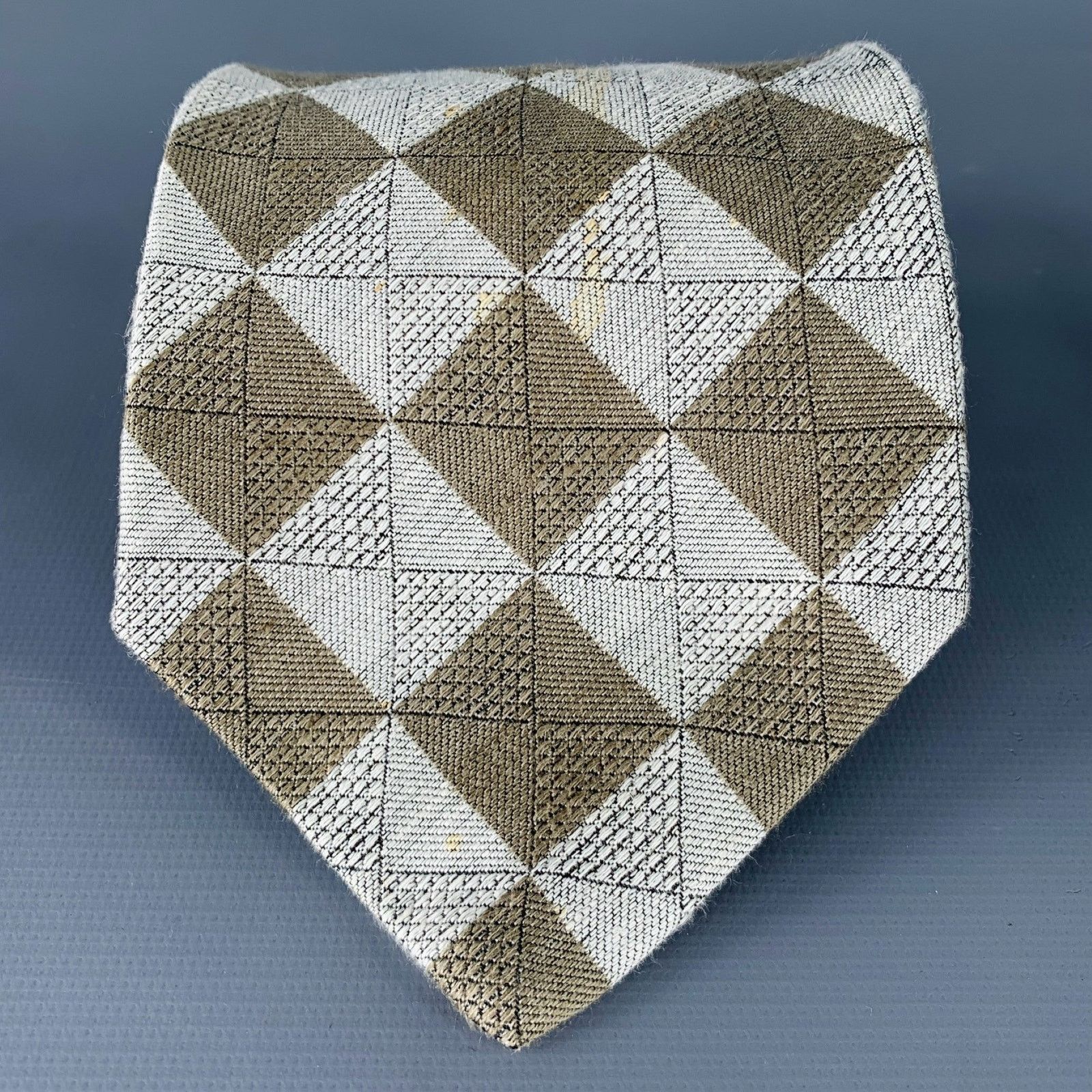Other ZANZARA Grey Olive Checkered Silk Tie Size ONE SIZE - 1 Thumbnail