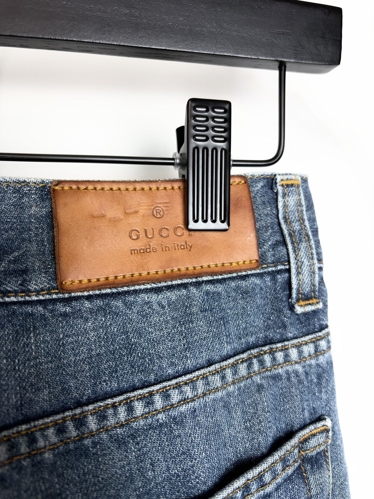 Gucci Gucci Tom Ford Vintage Faded Blue Leather Patch Denim Jeans Size US 28 / EU 44 - 5 Thumbnail