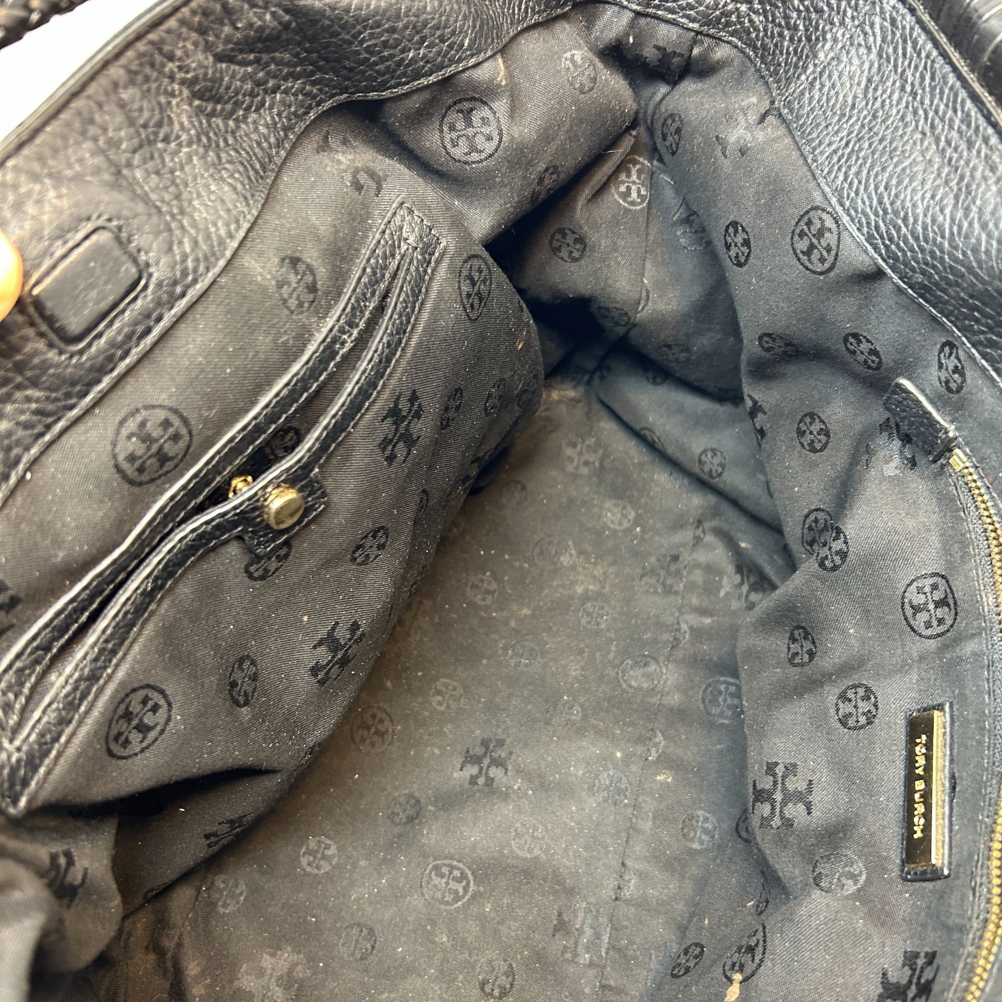 Tory Burch Tory Burch Black Pebbled Leather Tote Bag Braided Handle Size ONE SIZE - 10 Thumbnail