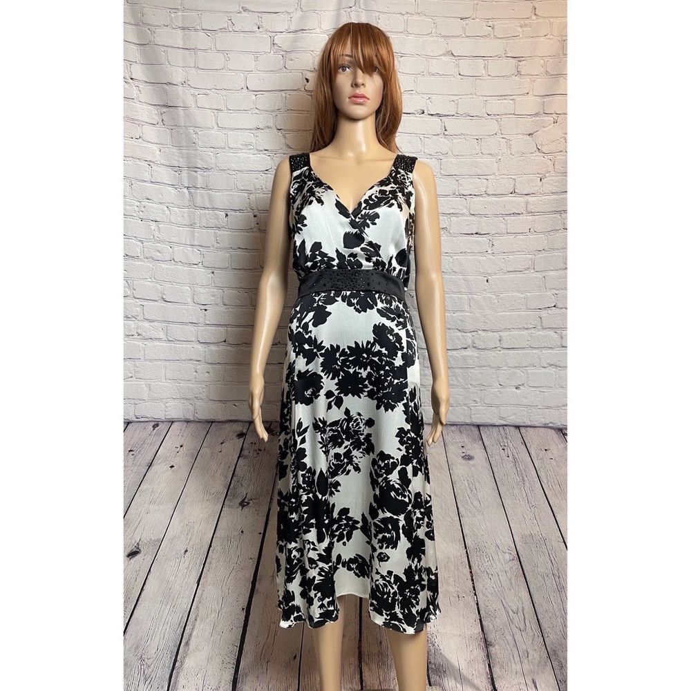 Free People NWT New $1450 Marina Rinaldi Black White Black Floral Silk Size M / US 6-8 / IT 42-44 - 1 Thumbnail