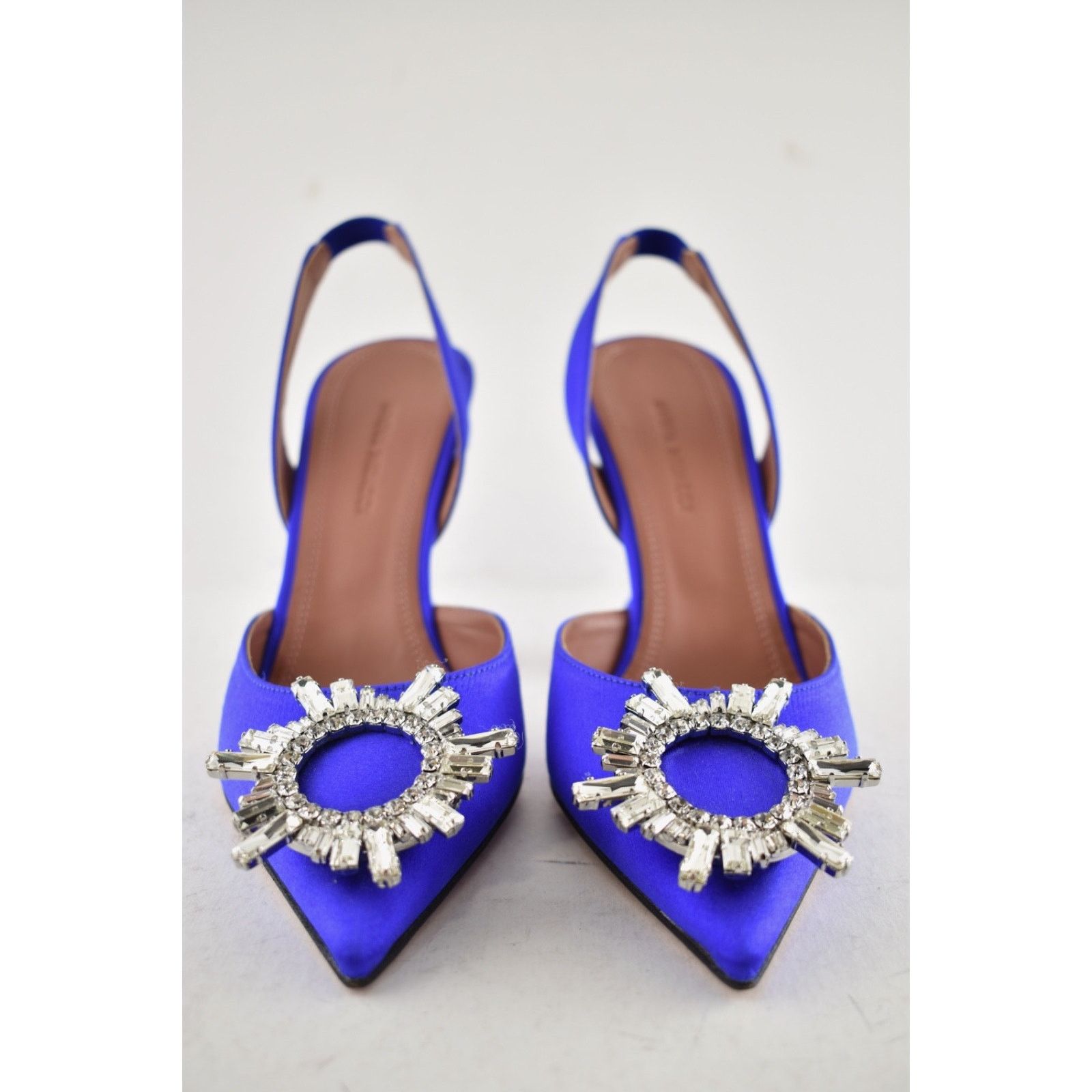 Amina Muaddi Amina Muaddi 95 Begum Sling Blue Satin Crystal Slingback Size US 9 / IT 39 - 12 Thumbnail