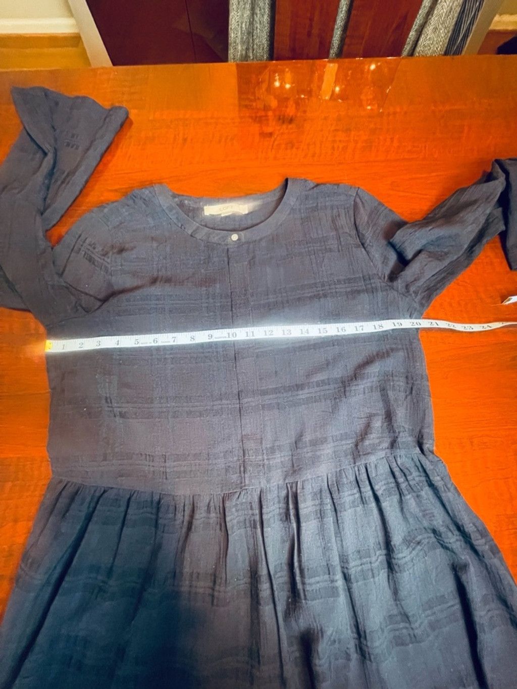 Loft LOFT Navy Blue Plaid Peplum Top Textured Gauze Blouse Medium Size M / US 6-8 / IT 42-44 - 5 Thumbnail