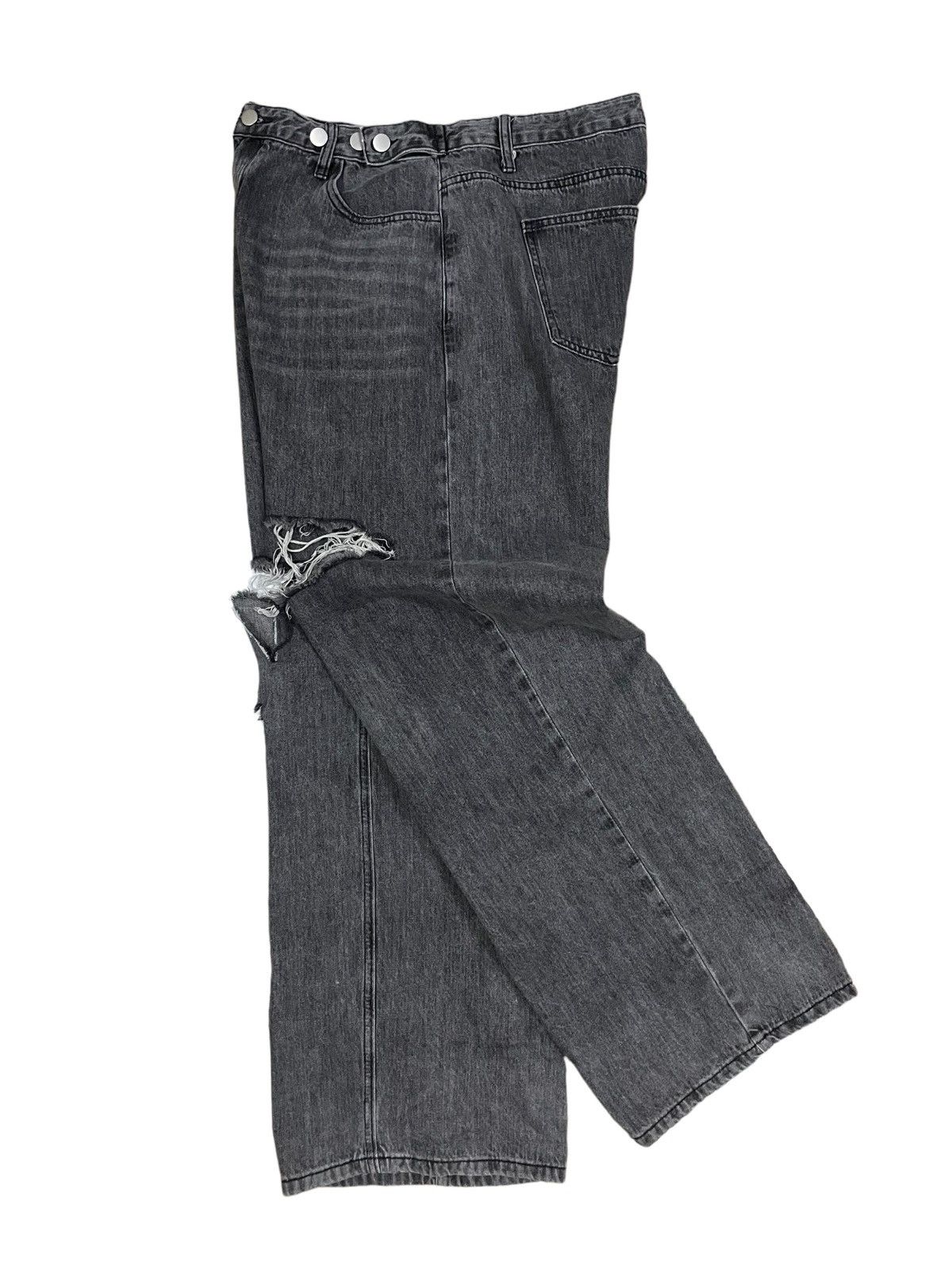 14th Addiction Japanese Brand Grey Wash Distressed Adjustable Baggy Jeans Size US 33 - 8 Thumbnail