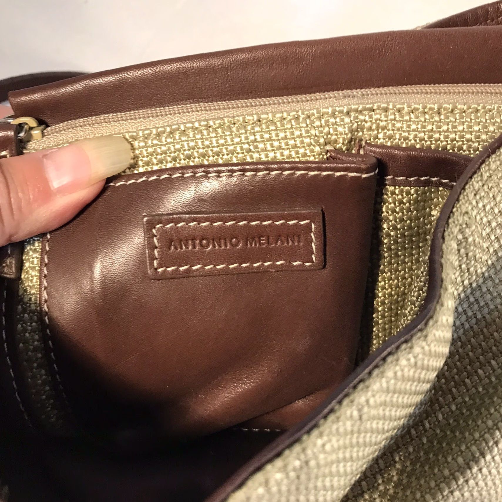 Vintage Antonio Melani Lt. Green/Brown Leather Shoulder Bag Size ONE SIZE - 4 Thumbnail