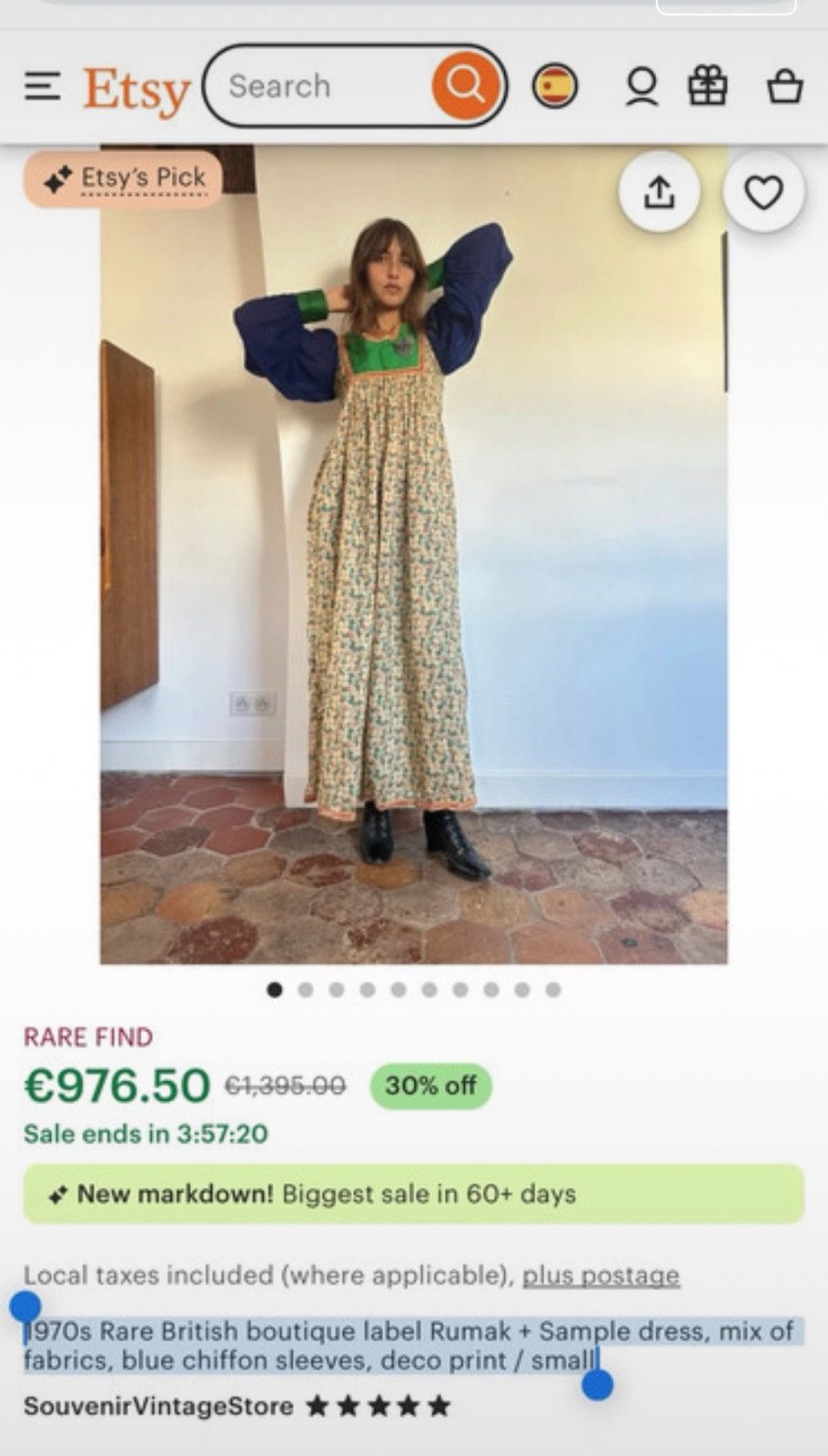 Other Vintage 1970s Rumak plus Sample dress, XS Size XS / US 0-2 / IT 36-38 - 3 Thumbnail