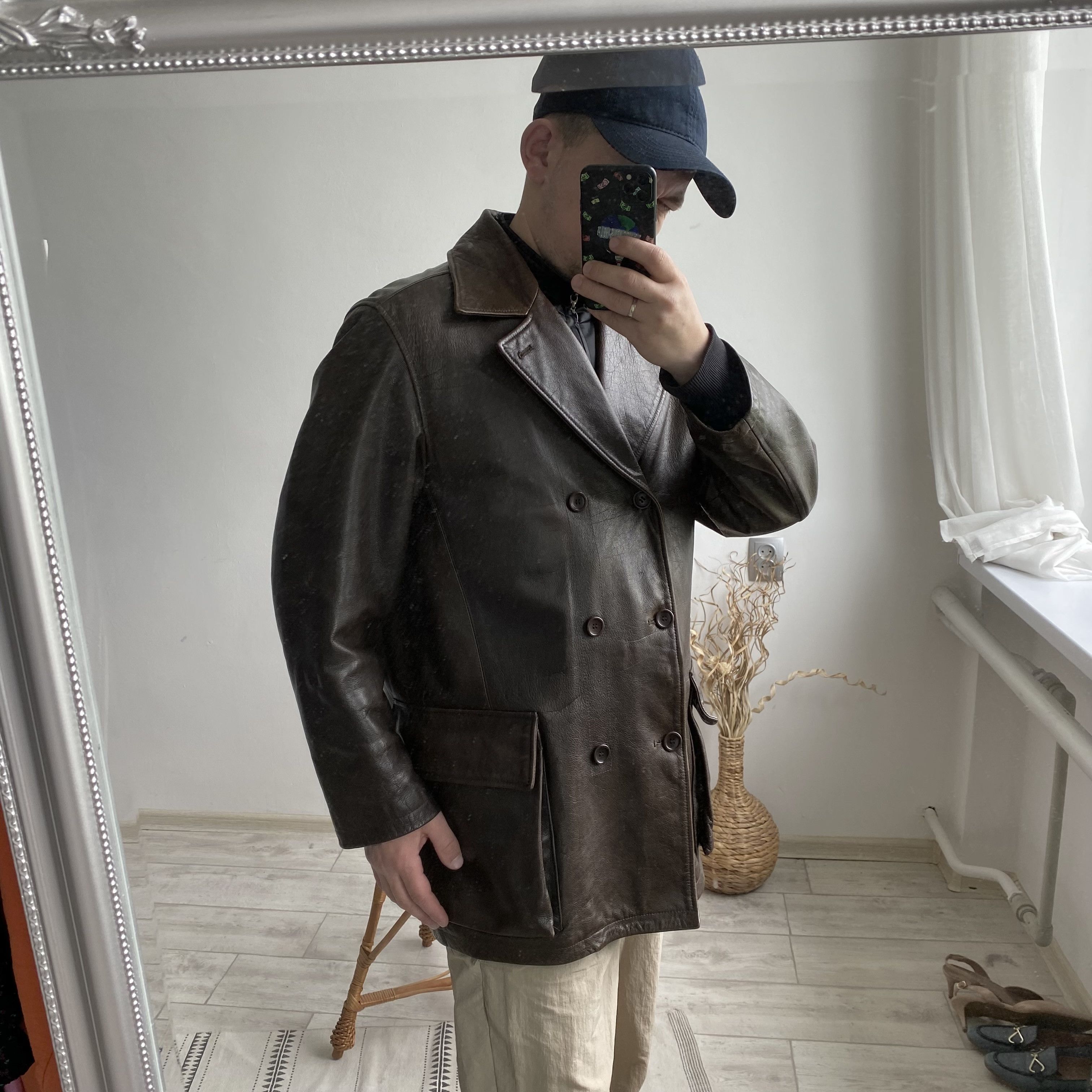 Genuine Leather Vintage 90s Heavy Leather Double Jacket Coat Brown Luxury Size US M / EU 48-50 / 2 - 10 Thumbnail