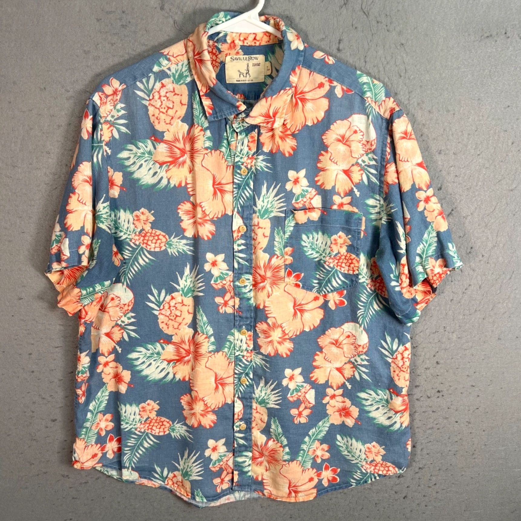 Vintage Saville Row 1982 Mens Large Hawaiian Floral Shirt Blue Linen Button-Up Shirt Size US L / EU 52-54 / 3 - 2 Thumbnail