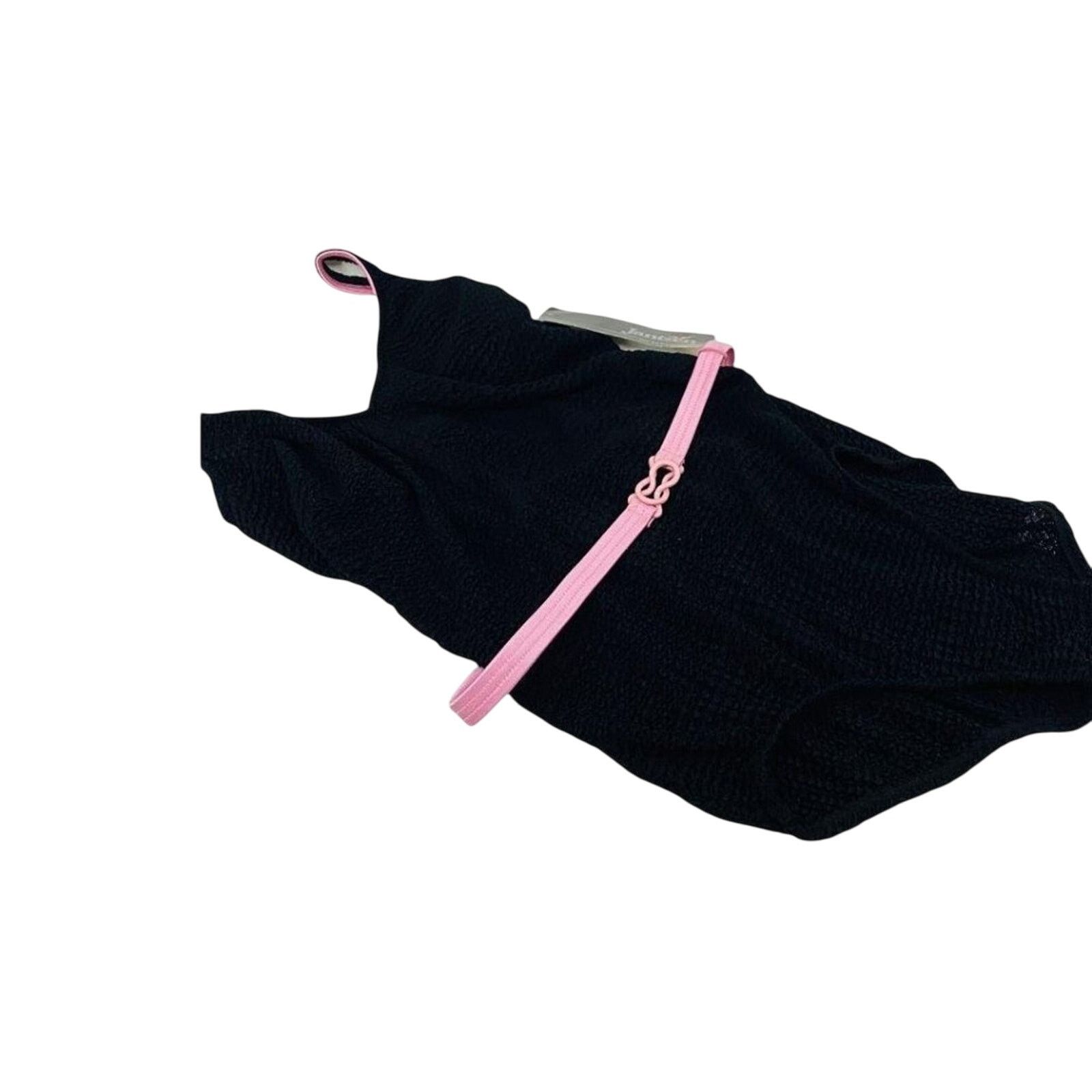 Jantzen Vintage Jantzen One Piece Swimsuit Solid Black Pink Belted Size ONE SIZE - 1 Thumbnail