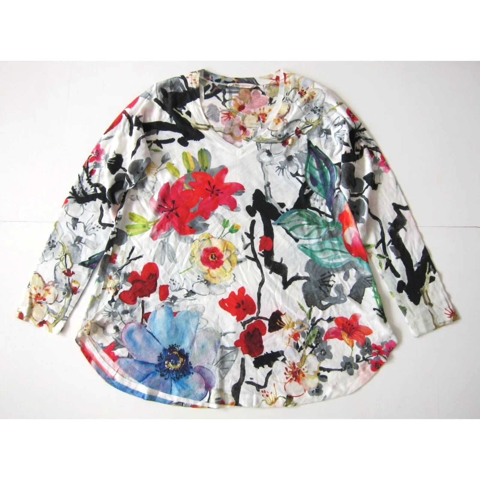 Soft Surroundings Soft Surroundings Sweater Women V-Neck Long Sleeve White Floral Medium Size M / US 6-8 / IT 42-44 - 2 Thumbnail