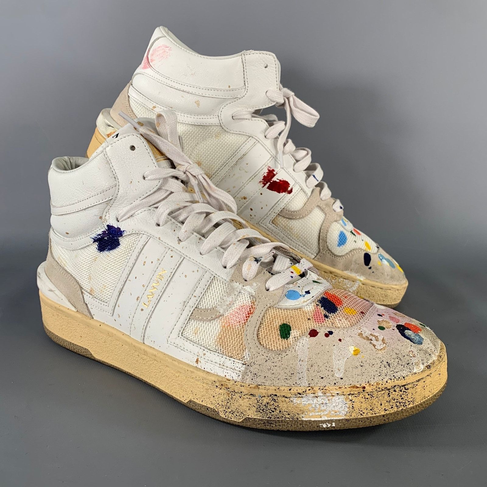 Lanvin Sz 10 White Multi-Color Splattered Leather Hi-Top Sneakers Size US 10 / EU 43 - 1 Thumbnail