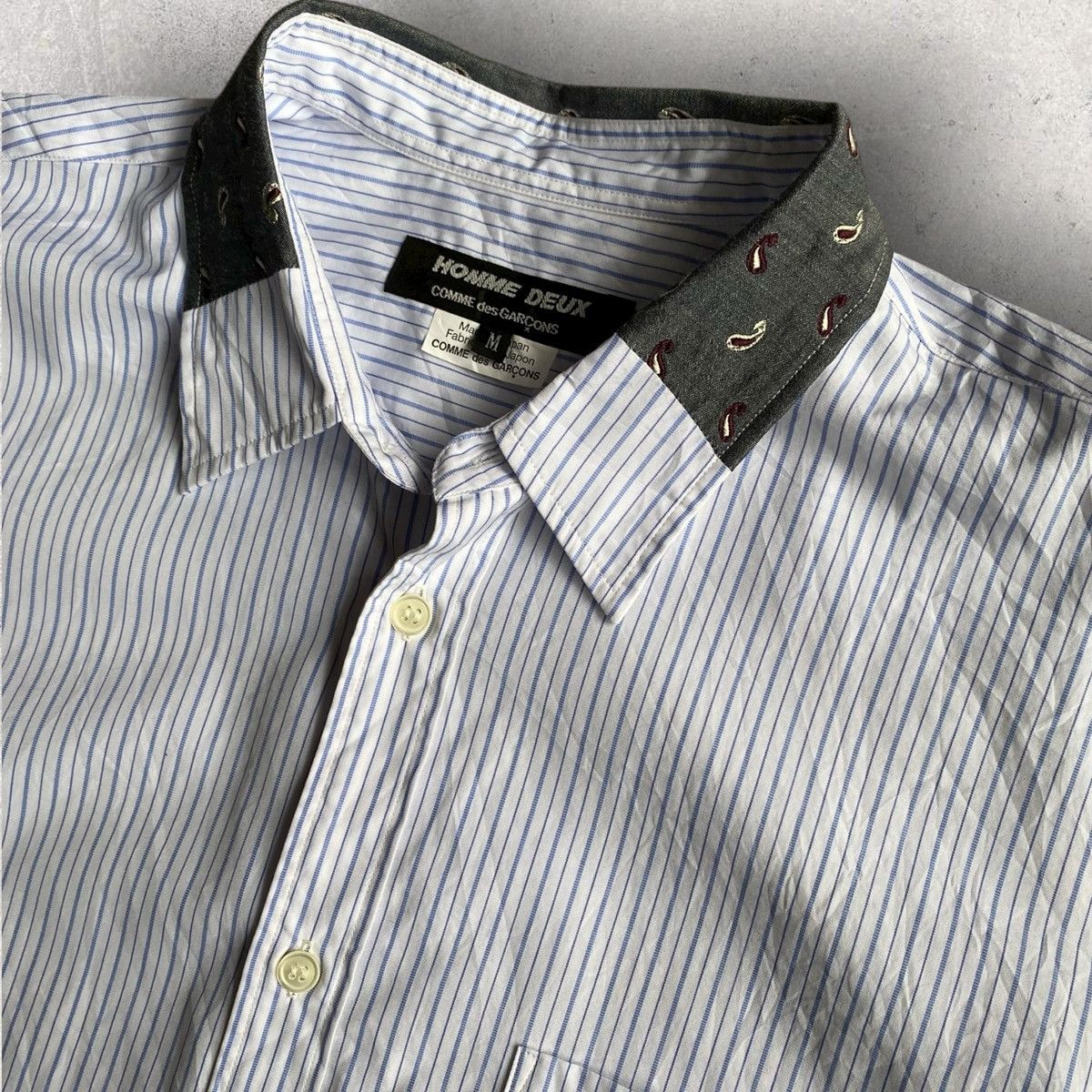 Comme des Garcons Homme Deux Paisley Patch Collar Stripe Shirt Size US M / EU 48-50 / 2 - 2 Thumbnail