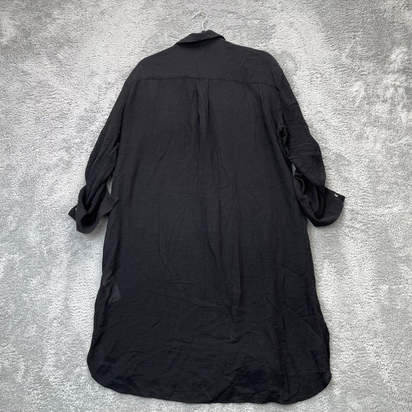 Vintage Seafolly Shirt Dress Womens L Black Cotton Crinkle Midi Twill Seafolly Beach Classic Preppy Collared Pockets Button Roll Tab Sleeve Cadence: N/A Size L / US 10 / IT 46 - 2 Thumbnail