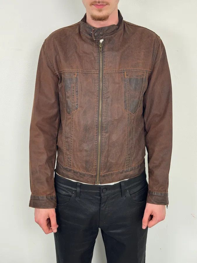 Levi's Levis Brown Waxed Biker Denim Jacket Size US M / EU 48-50 / 2 - 2 Thumbnail