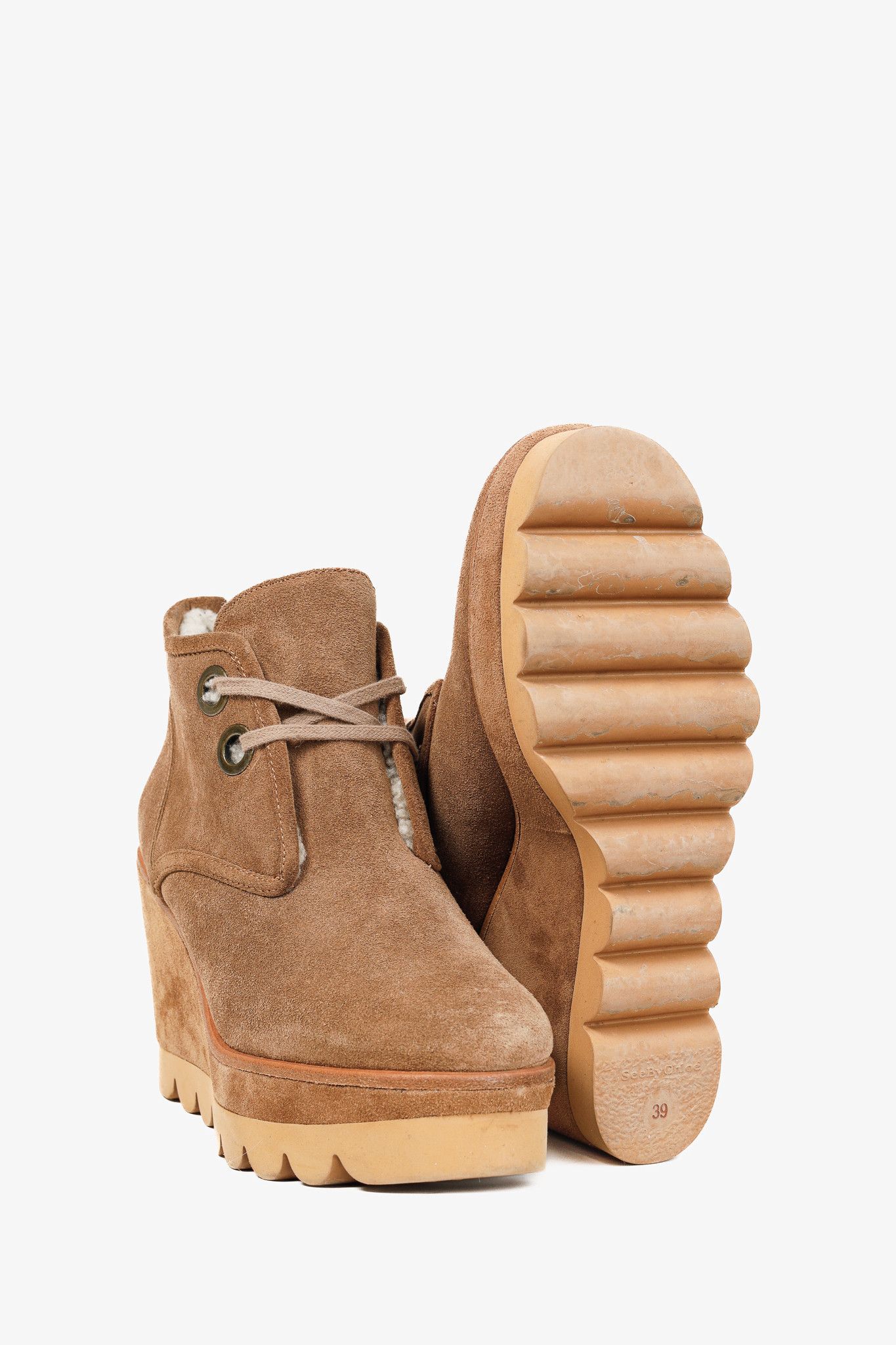 See by Chloe See by Chloe Ethel Shearling-Lined Suede Wedge Booties Size US 8.5 / IT 38.5 - 3 Thumbnail