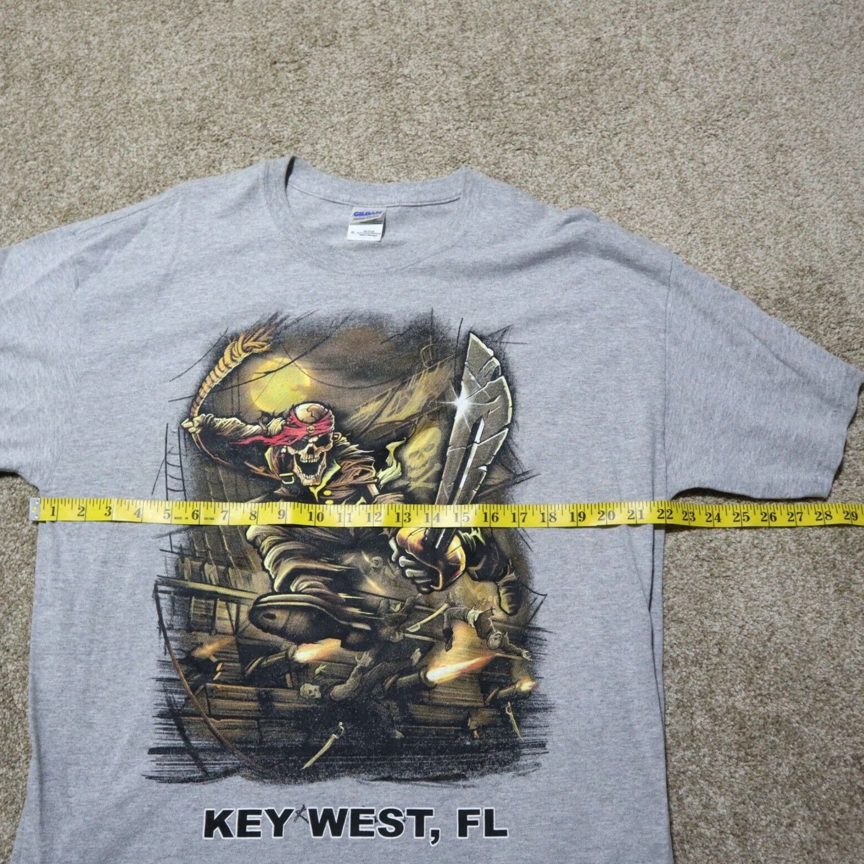 Gildan Skeleton Pirate Vacation Shirt Men's XL Gray Key West Florida FL T-Shirt Tee Size US XL / EU 56 / 4 - 4 Thumbnail