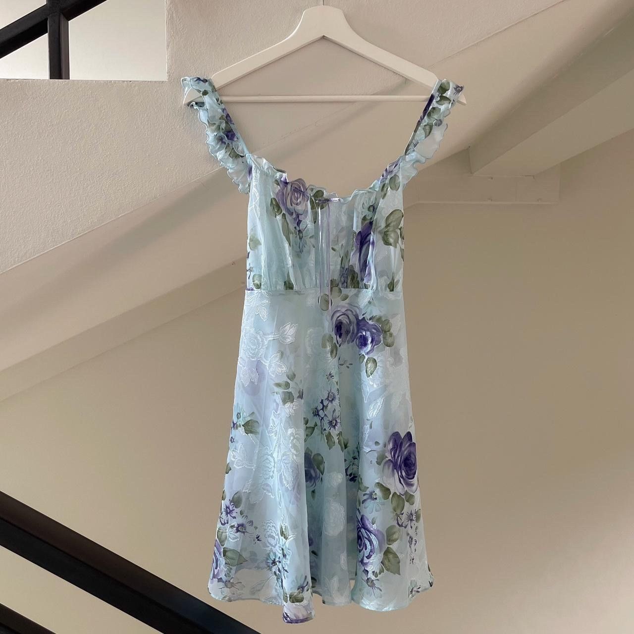 Other vintage blue floral chiffon mini dress size L fits M too Size L / US 10 / IT 46 - 4 Thumbnail