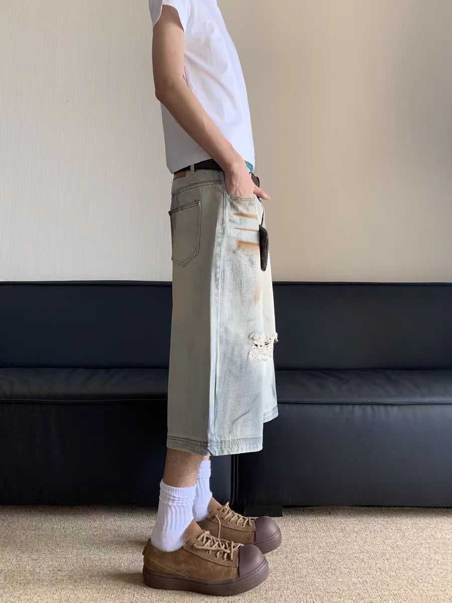 Japanese Brand × Vintage Yellow clay-dyed washed and worn-out straight jean shorts Size US 31 - 4 Thumbnail