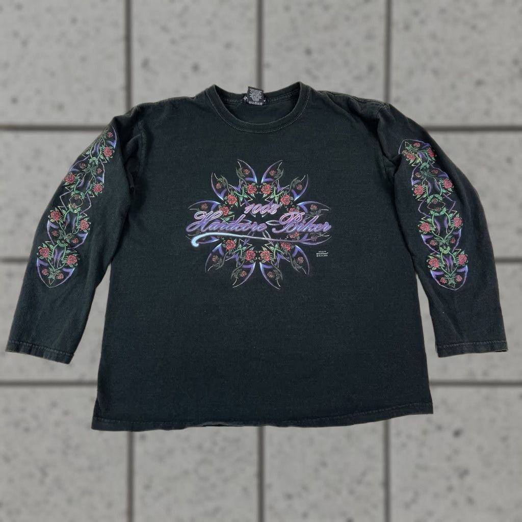 Vintage VINTAGE Quail Hollow Biker T-Shirt Long Sleeve Size L Mens Black Solid Graphic Rose Tribal Sleeve Size US L / EU 52-54 / 3 - 1 Thumbnail