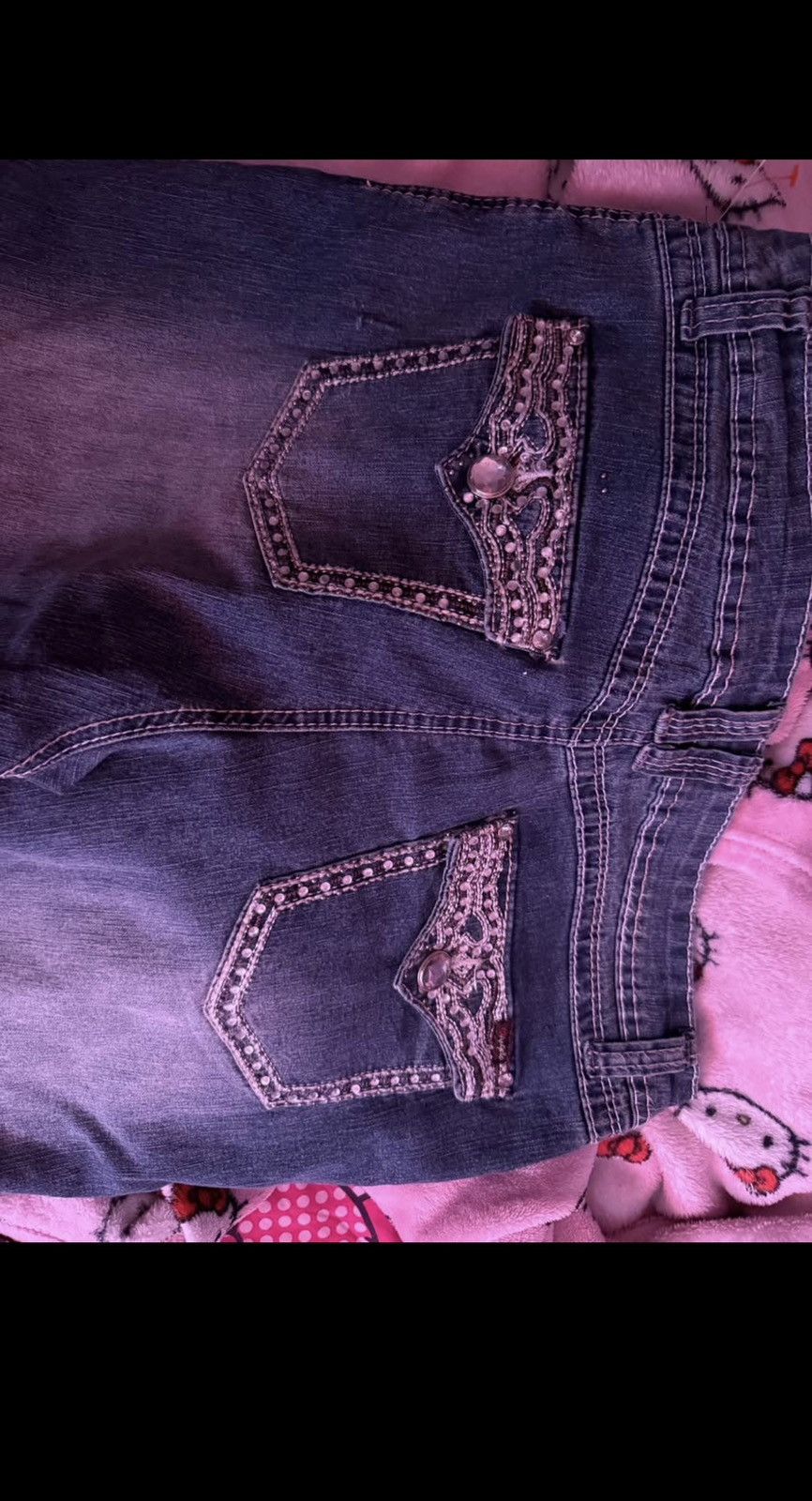 Other Angels mid rise bootcut flare jeans with bedazzled pockets Size 34" / US 12 / IT 48 - 1 Thumbnail