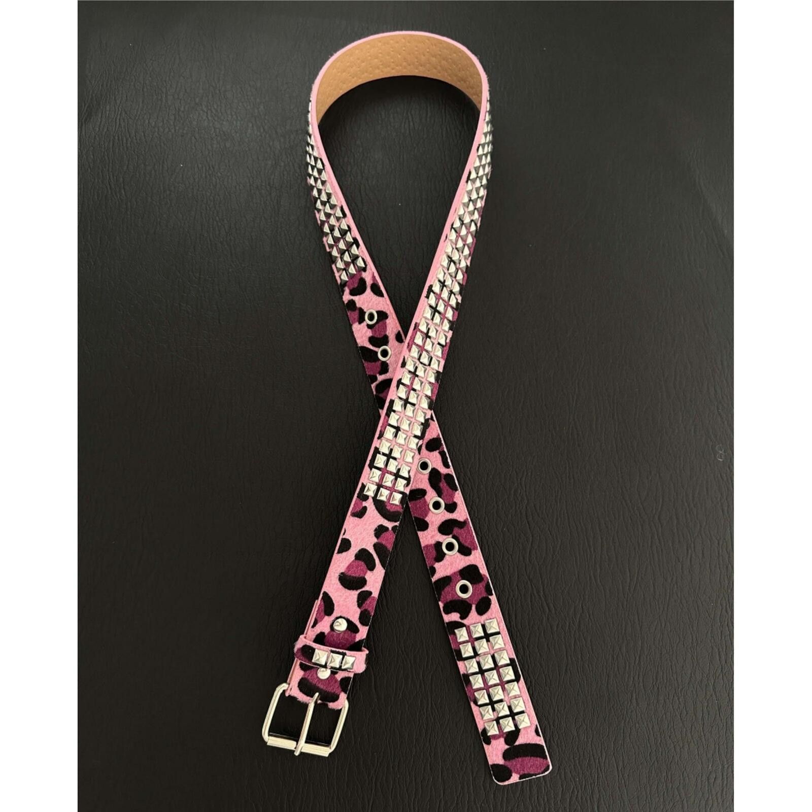Other Pink Leopard Rhinestone Belt | Crystal Detail Punk 100cm Size ONE SIZE - 2 Thumbnail