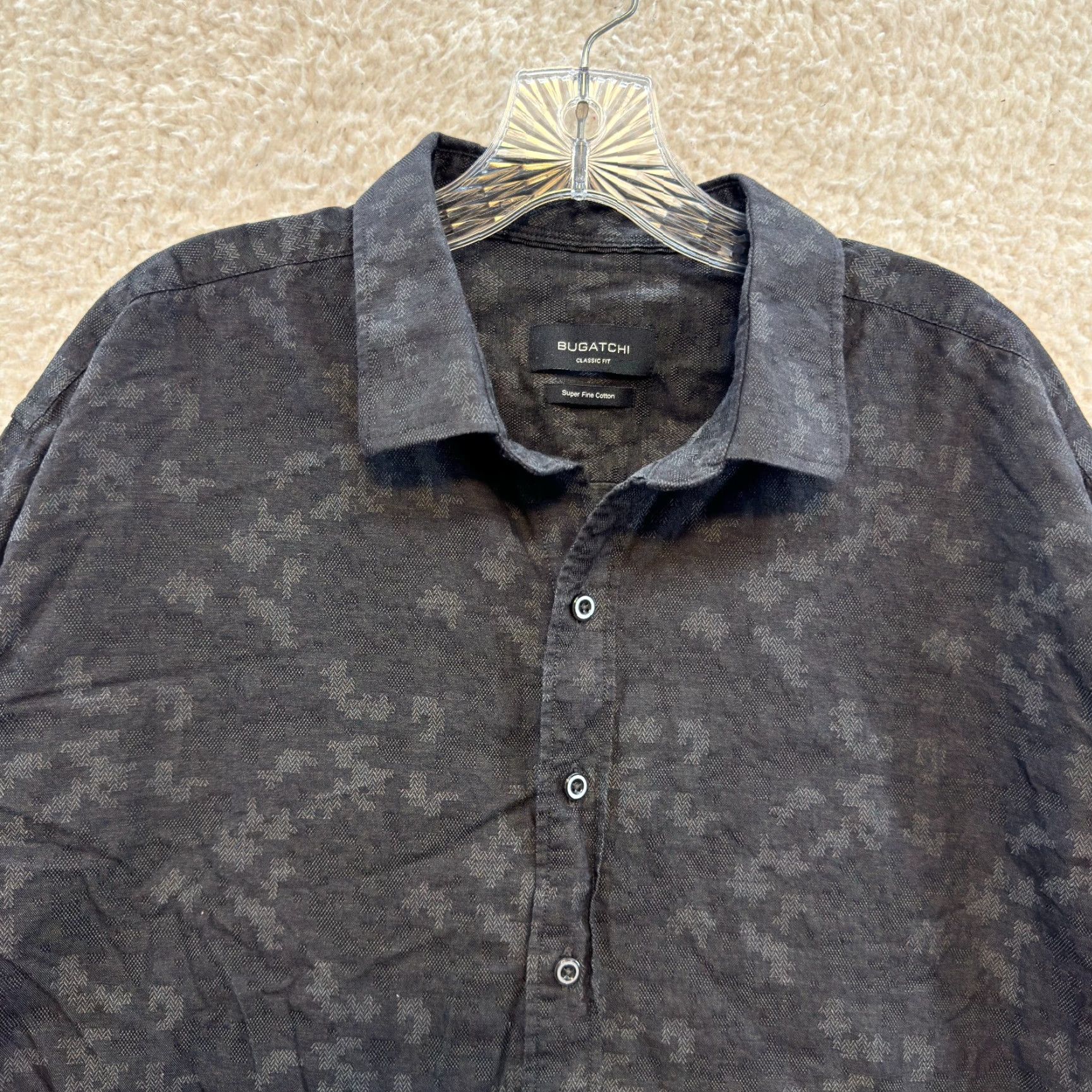 BUGATCHI Bugatchi Button Shirt 2XL Grey Geometric Cotton Shirt Mens XXL Button-Up Long Sleeve Collared 100% Cotton Size US XXL / EU 58 / 5 - 3 Thumbnail