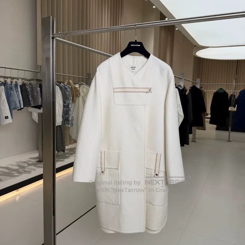 Hermes Hermes White Single Breasted Cashmere Mid-Length Coat Size XXS / US 00 / IT 34 - 1 Thumbnail