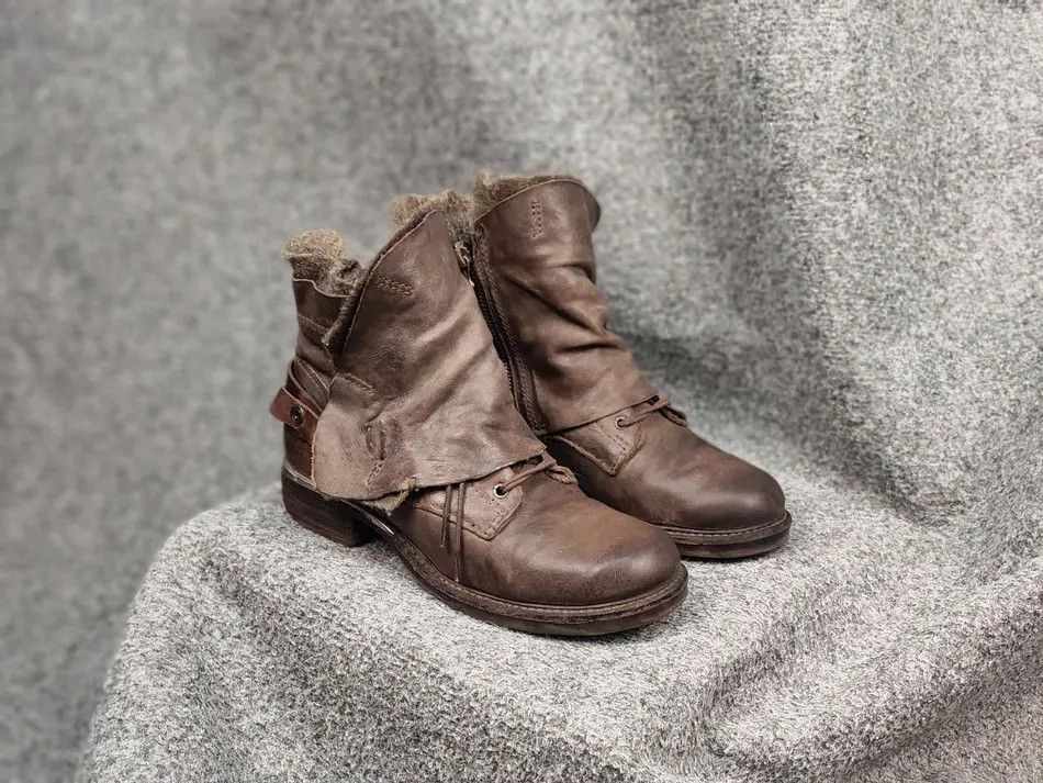 image of Avant Garde A.s.98 Airstep Design Zip Boho Biker Ankle Leather Boots in Brown, Women's