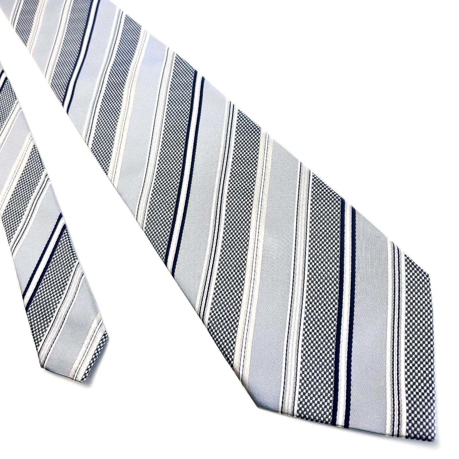 Pierre Cardin Pierre Cardin Silk Tie Gray Striped Woven Wide Size ONE SIZE - 1 Thumbnail