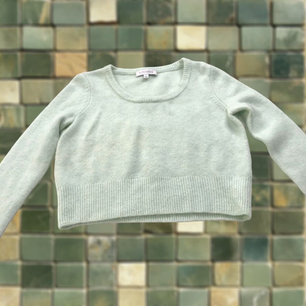 Vintage INTERMIX Wool Cashmere OS Petite Scoop Crop Pullover Sweater Green - Pullover - Cardigan? Size S / US 4 / IT 40 - 1 Thumbnail
