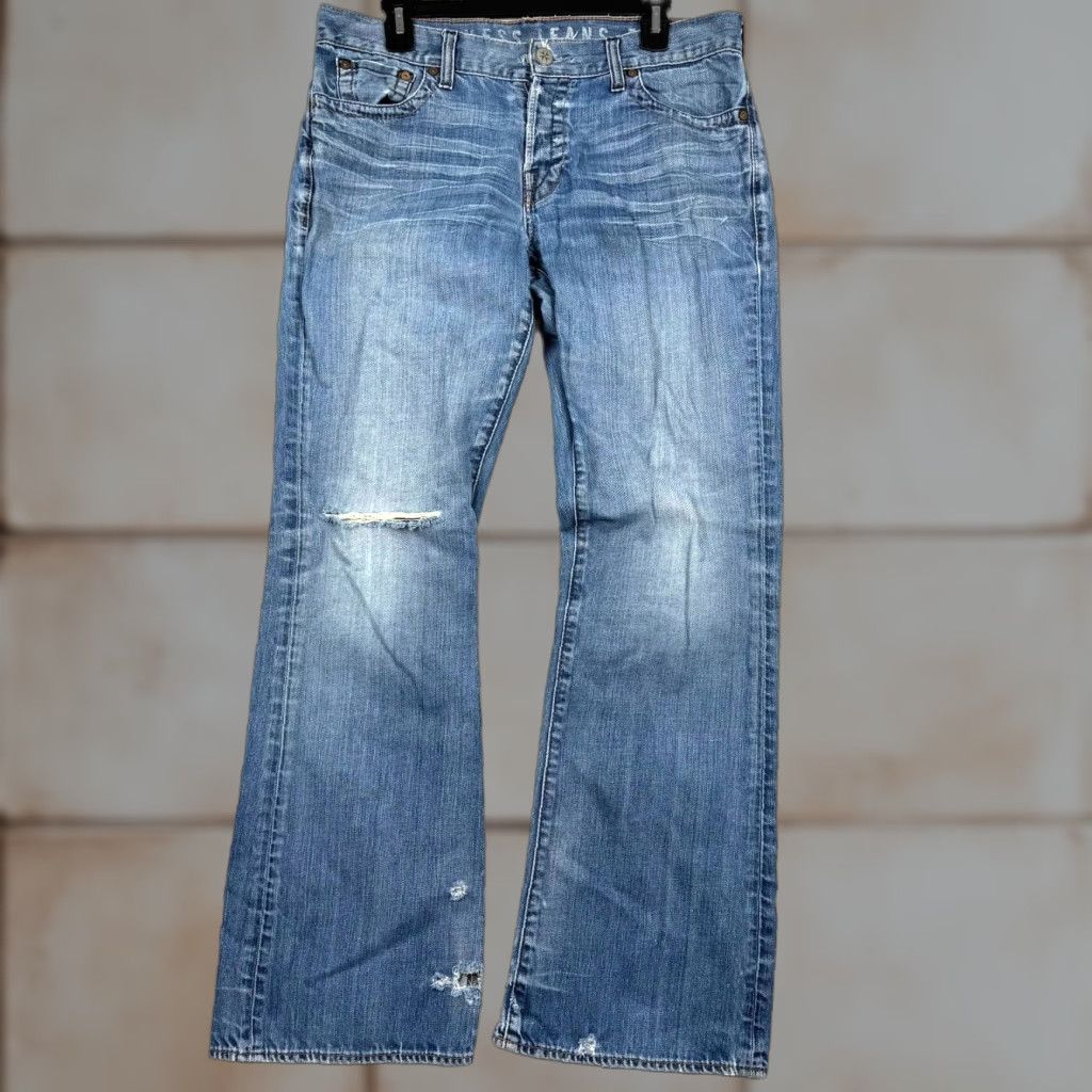 Guess VINTAGE GUESS Jeans Bootcut Mens 33x32 Distressed Denim 00s Y2K Blue Mid Rise 5-Pocket Size US 33 - 1 Thumbnail