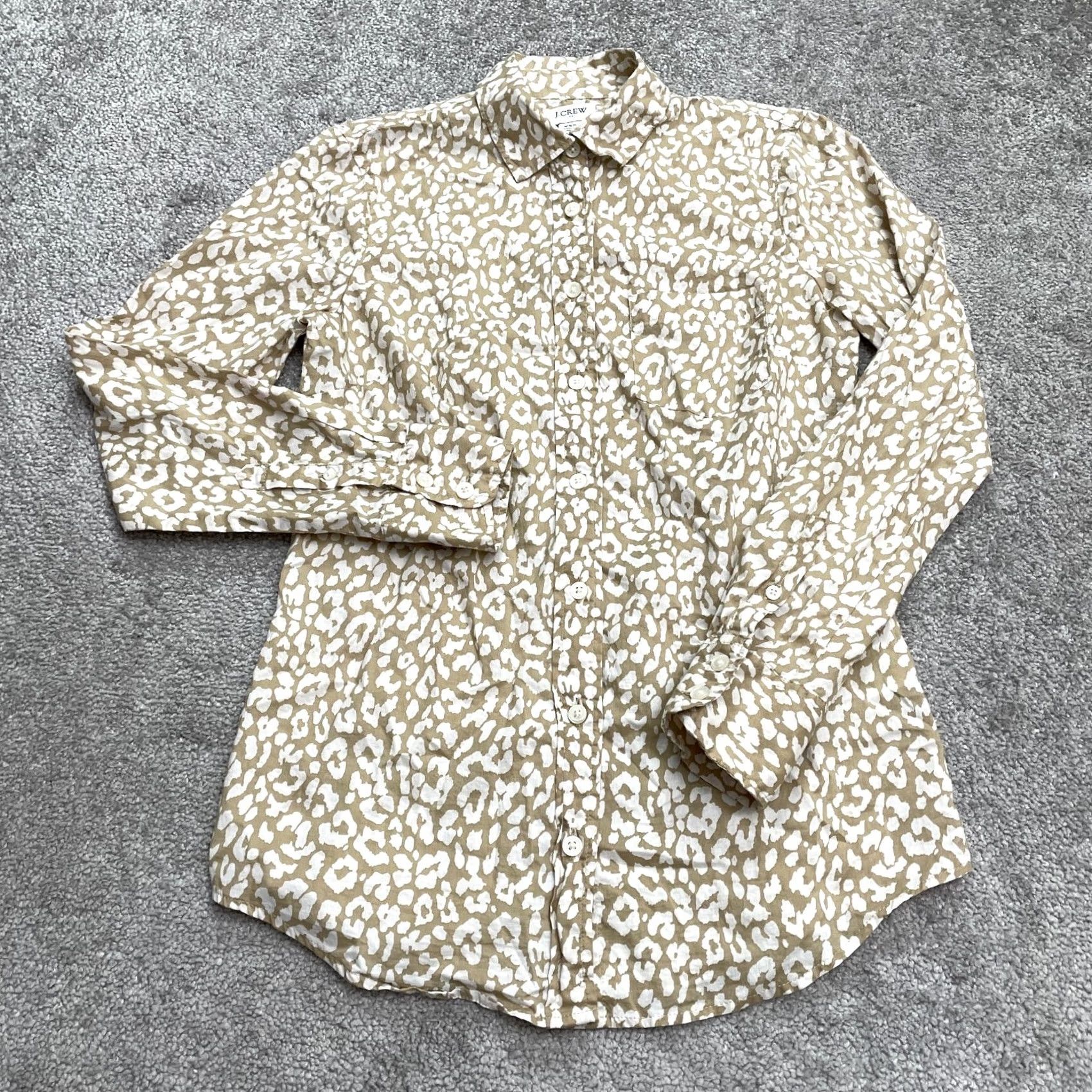 J.Crew J.CREW Animal Print Button-Down Shirt Womens XXS Brown White Long Sleeve Cotton Shirt Size XXS / US 00 / IT 34 - 2 Thumbnail