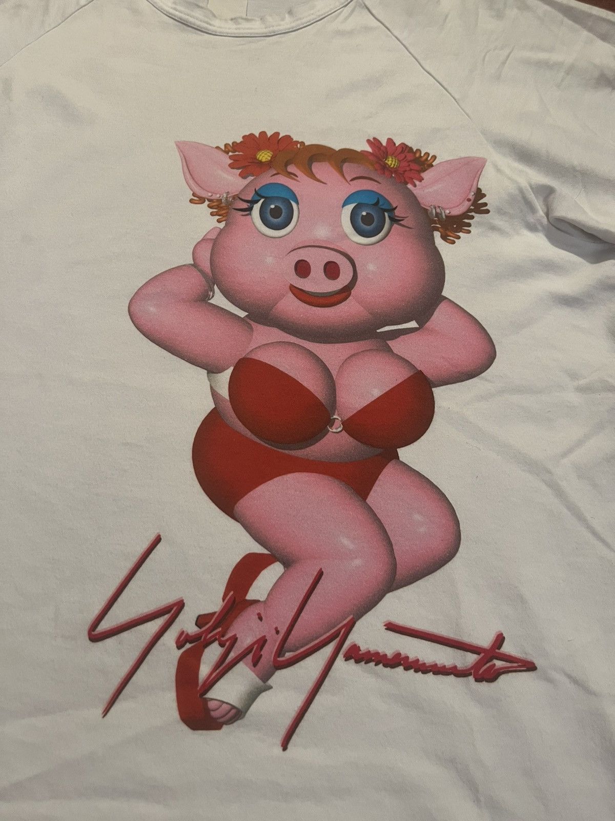 Yohji Yamamoto Yohji Yamamoto Pour Homme SS02 Pig/Red Logo Graphic Tee Size US M / EU 48-50 / 2 - 2 Thumbnail