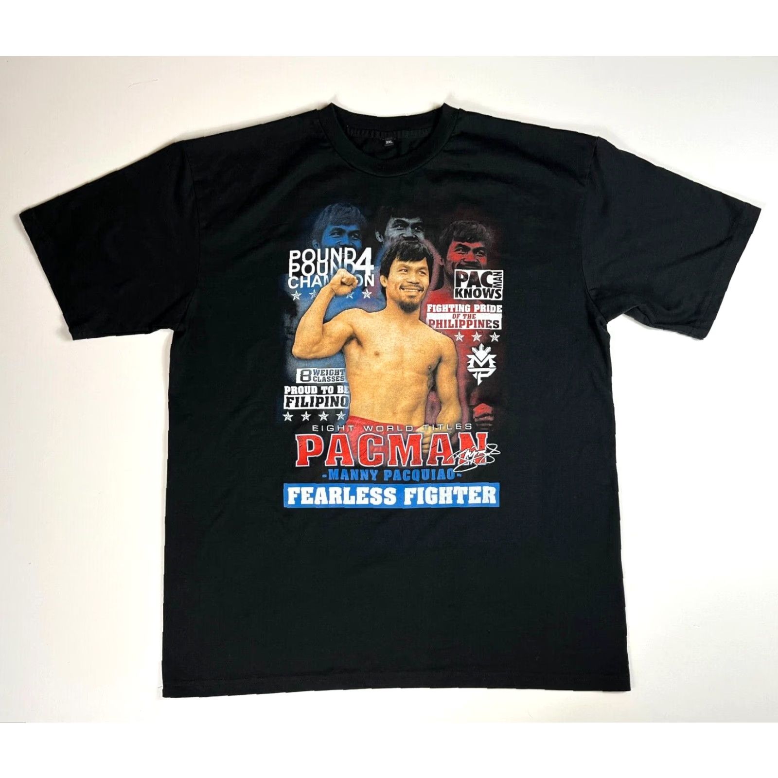Vintage Men's T-Shirt Pacquiao Fearless Fighter 3XL Black Crew Neck Short Sleeve Sports Graphics Mens Size US XXL / EU 58 / 5 - 2 Thumbnail