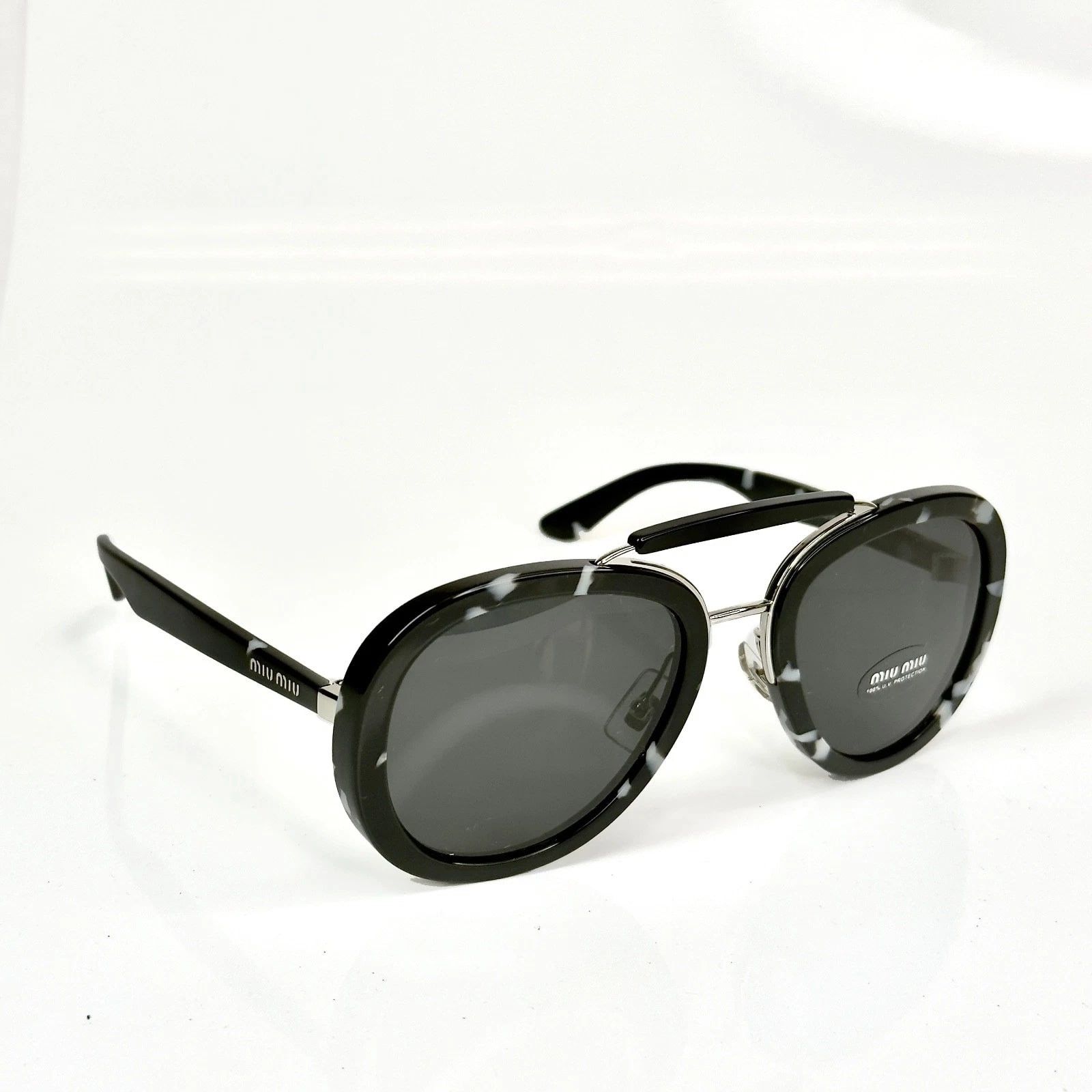 Miu Miu MIU MIU MU05VS COLLECTION 05V White Black Aviator Sunglasses Size ONE SIZE - 5 Thumbnail