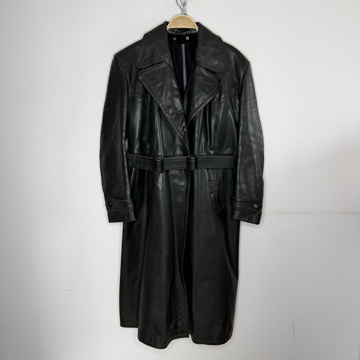 Genuine Leather Vintage 1980s very rare heavy belted leather coat 80s Size US M / EU 48-50 / 2 - 1 Thumbnail