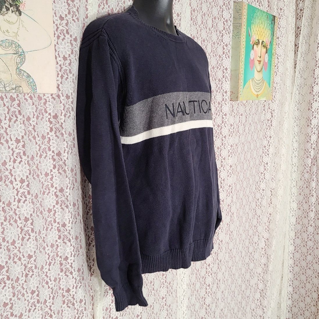 Nautica vintage 90s Nautica navy knit stripped logo sweater size xl Size US XL / EU 56 / 4 - 2 Thumbnail
