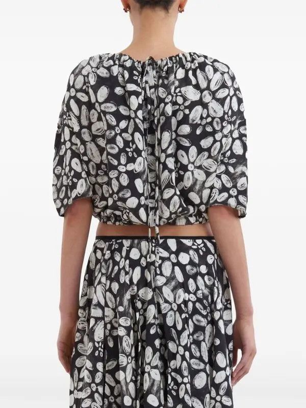 Marni o1w1db11125 Floral-Print Pleated Cropped Blouse in Black Size S / US 4 / IT 40 - 3 Thumbnail